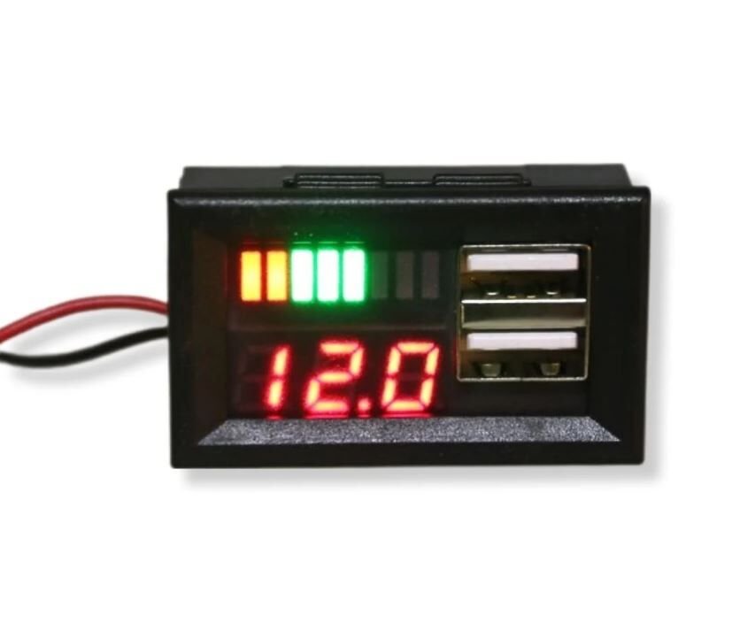 Akü Kapasite Göstergesi Voltmetreli ve USB çıkışlı (5V 2A USB ÇIKIŞI )