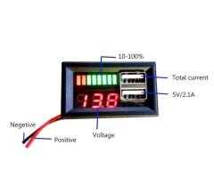 Akü Kapasite Göstergesi Voltmetreli ve USB çıkışlı (5V 2A USB ÇIKIŞI )
