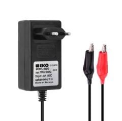 WEKO 7.2 VOLT - 1 AMPER KROKODİL UÇLU PRİZ TİP KIRMIZI YEŞİL LEDLİ YERLİ ÜRETİM AKÜ ŞARJ ADAPTÖRÜ (OUT:6V1A)