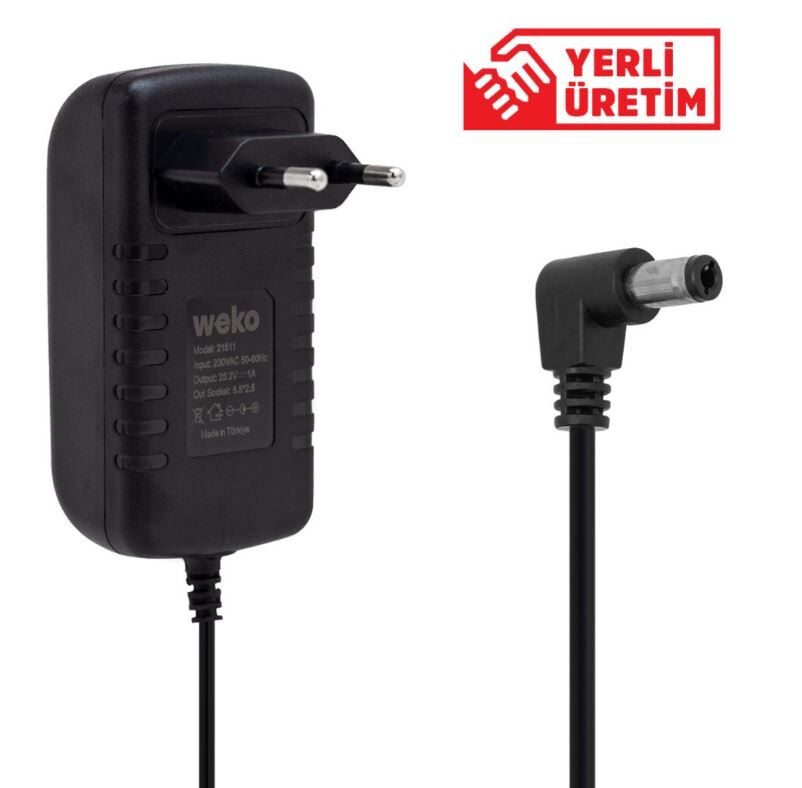 WEKO 25.2 VOLT - 1 AMPER 5.5*2.5 UÇLU YERLİ ÜRETİM PRİZ TİPİ ADAPTÖR