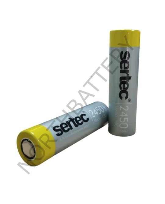 Sertec - Şarjlı Pil - Lityum İyon - 3.7v 2450 mAh - 18650 Boy - 12C - Başsız 100 adet