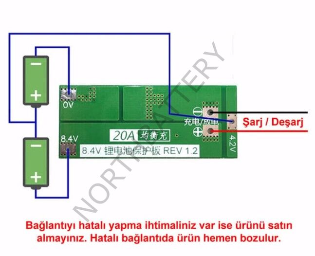 2S 20A  BMS Balans Koruma Kartı Lityum Pil Batarya Li-ion 18650