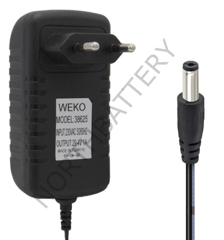 WEKO 29.4 VOLT - 1 AMPER 5.5X2.5MM UÇLU YERLİ ÜRETİM PRİZ TİPİ ADAPTÖR 1.2 METRE UZUNLUK